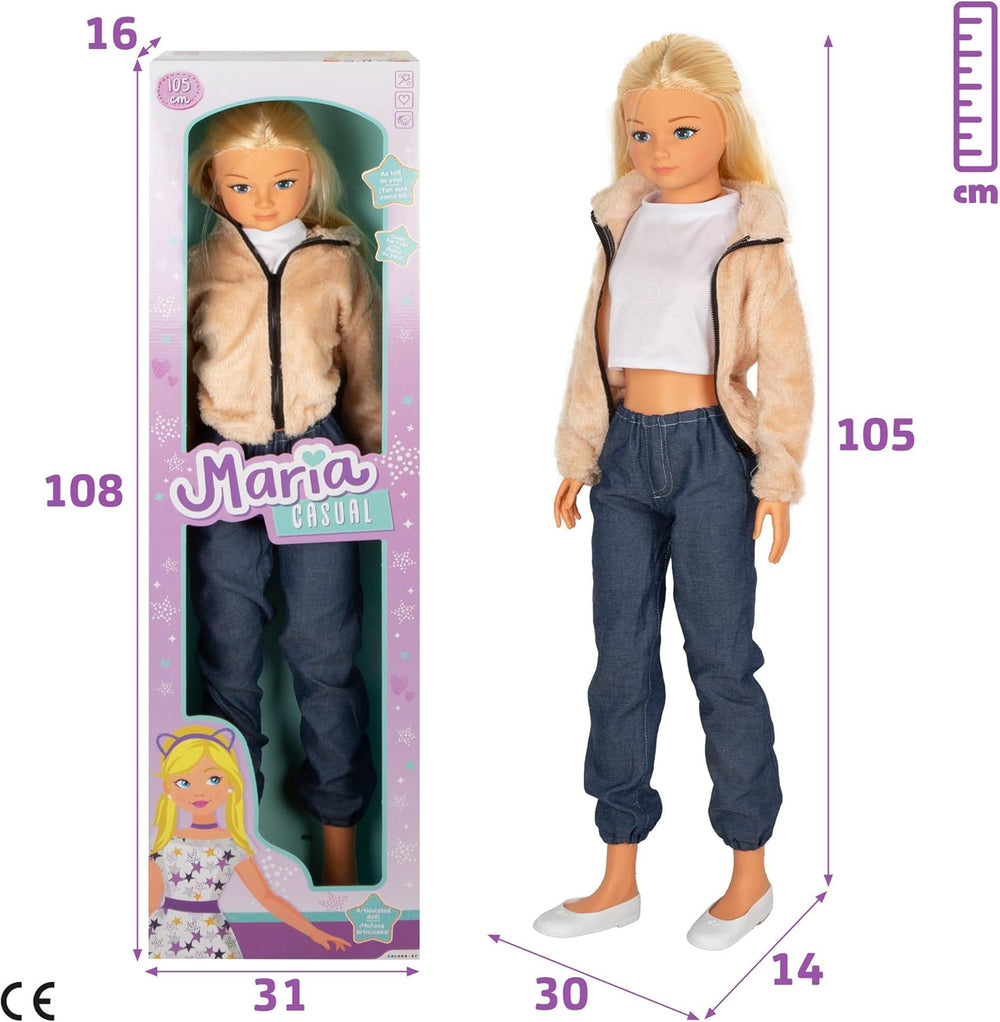 Grande poupée Maria décontractée avec jupe 105 cm, accessoires inclus, poupées de coiffure, jeu de rôle, jouet pour enfants filles de 3 ans et plus (39653)