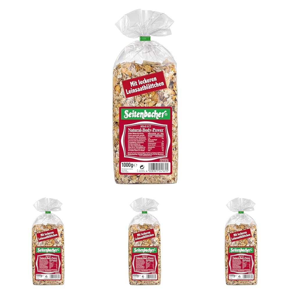 Seitenbacher Müsli Natural-Body-Power I Vollkorn I Ohne Zugesetzten Zucker I Ohne Zugesetztes Fett I (1 X 1000 G) Cereale Naty Shop 1 Kg (4Er Pack)
