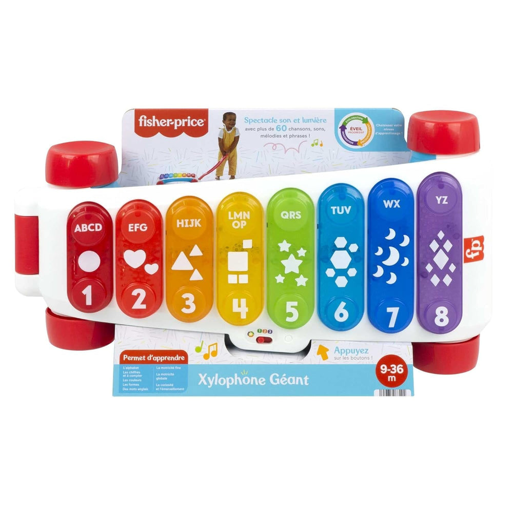 Fisher-Price Xylophone géant lumineux - instrument de musique électronique à accompagner de chansons à contenu pédagogique, pour enfants, tout-petits à partir de 9 mois, multicolore, version : français, HJK40 Jucarii Bebe Naty Shop