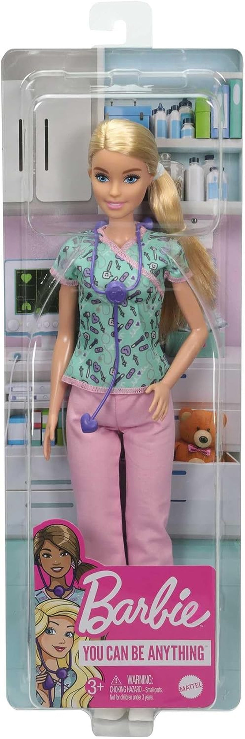 GTW39 Poupée Barbie - Infirmière (environ 30 cm) avec haut imprimé et pantalon rose, chaussures blanches et stéthoscope, excellent cadeau pour les enfants à partir de 3 ans
