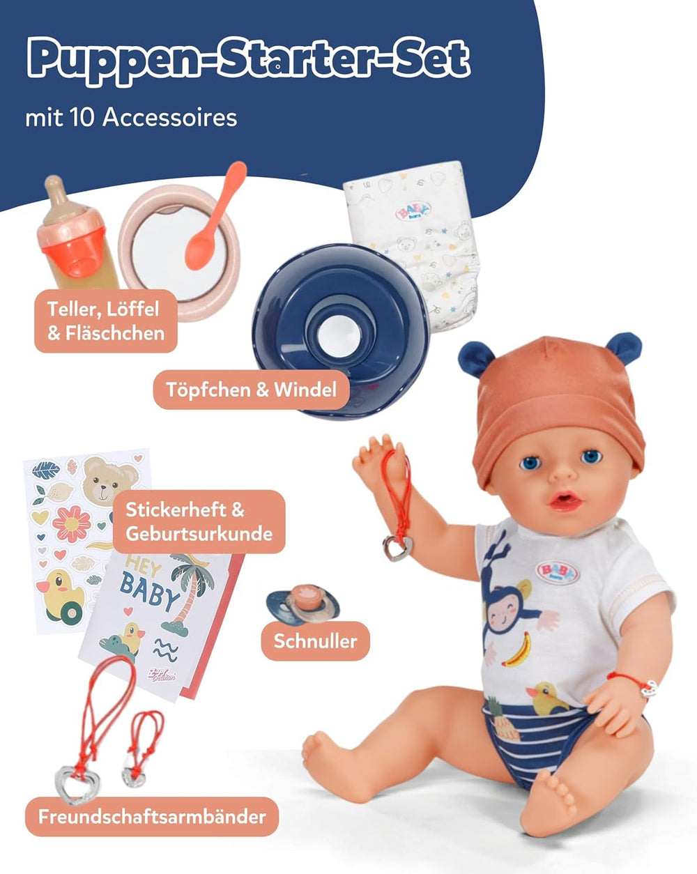 BABY Born Emma en style jungle - Poupée de 43 cm de haut - 10 fonctions Y compris accessoires et robe aux couleurs unisexes - Fonctionne sans piles - Convient aux enfants à partir de 3 ans Naty Shop Dolls