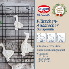 Set de 3 forme de biscuiți Dr. Oetker, model gâscă – Forme de biscuiți, White Christmas Baking – Forme de biscuiți din oțel inoxidabil pentru Crăciun
