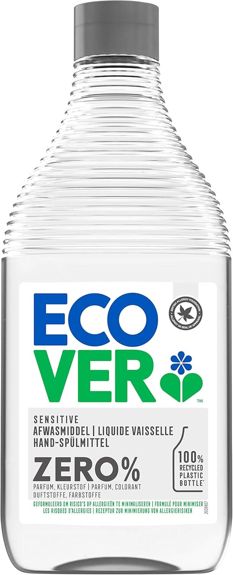 Liquide vaisselle Ecover Zero Hand (5 L), liquide vaisselle durable avec tensioactifs sucrés sans parfum, dégraissant puissant Naty Shop Kitchen Detergents 450 ml