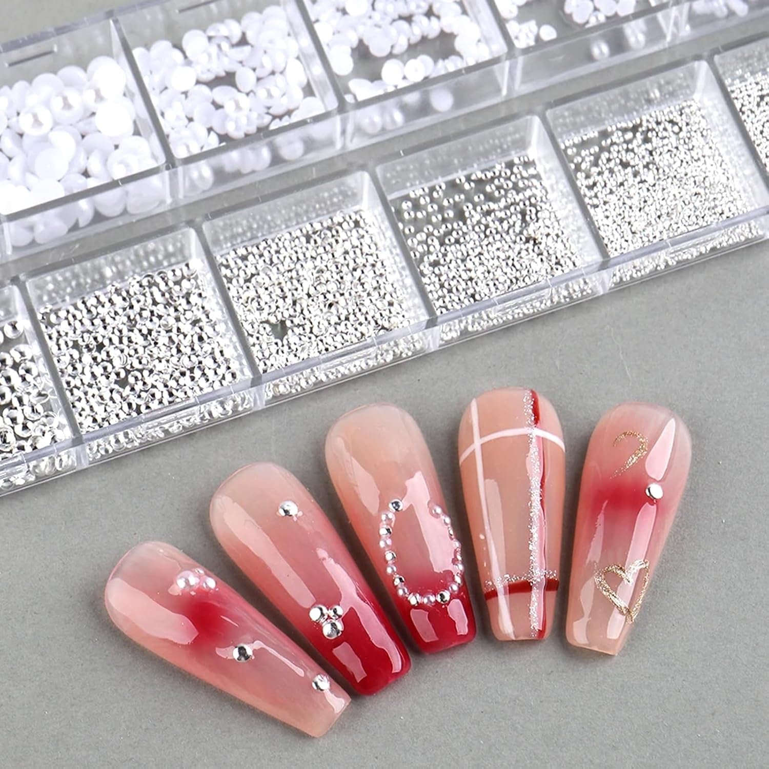 GZSY Nail Art Strasssteine ​​​​Nagel Perlen Weiß 12Raster Nagel Charms Nageldesign Zubehör Perle Nail Art