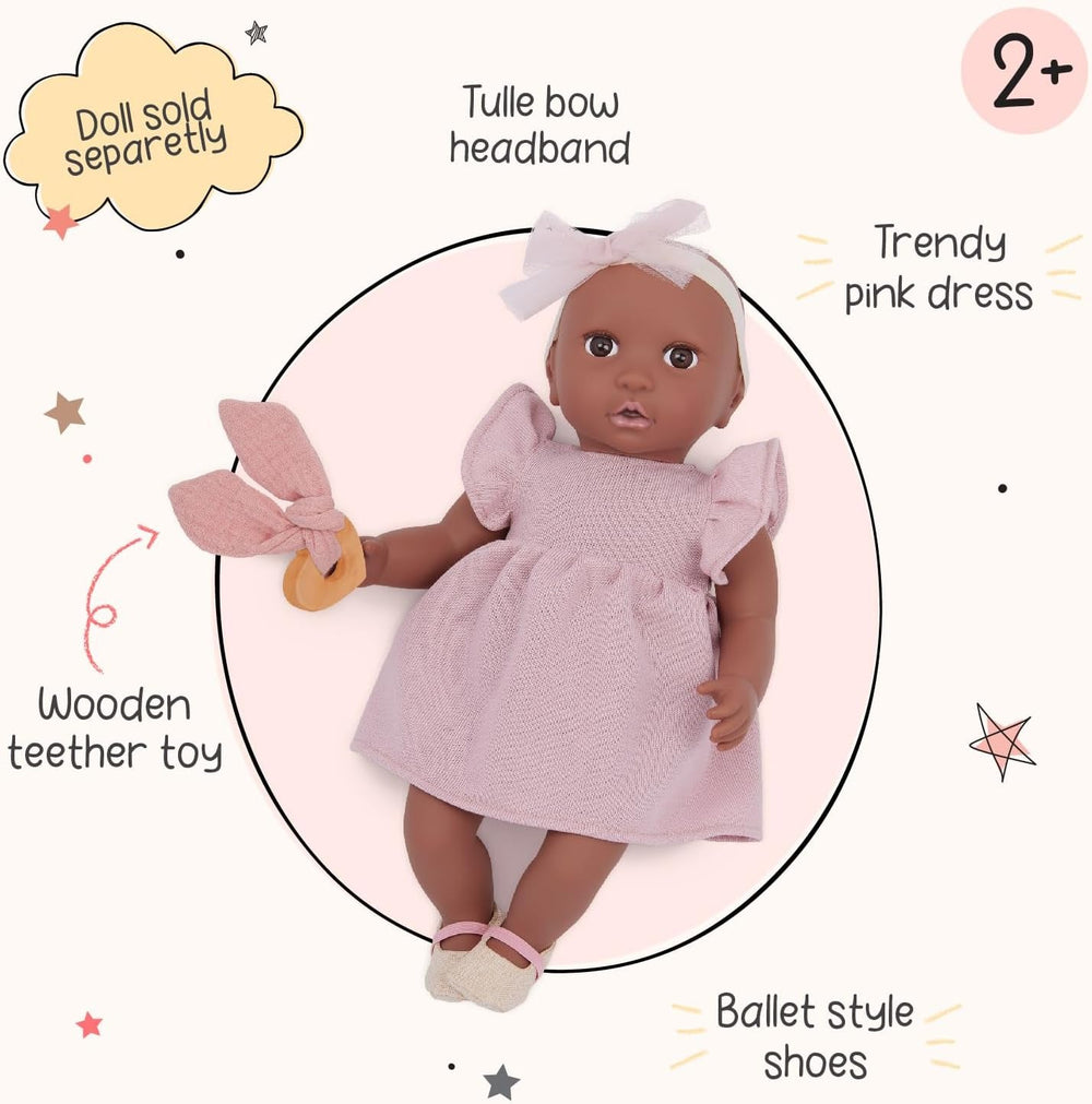 LullaBaby - Baby Puppe Dress Outfit - Kleidungsset - Rosa Kleid, Stirnband, Schnuller und Schuhe - 36 cm Baby-Puppen-Kleidung - Fantasievolles Spiel - Spielzeug für Kinder ab 2 Jahren