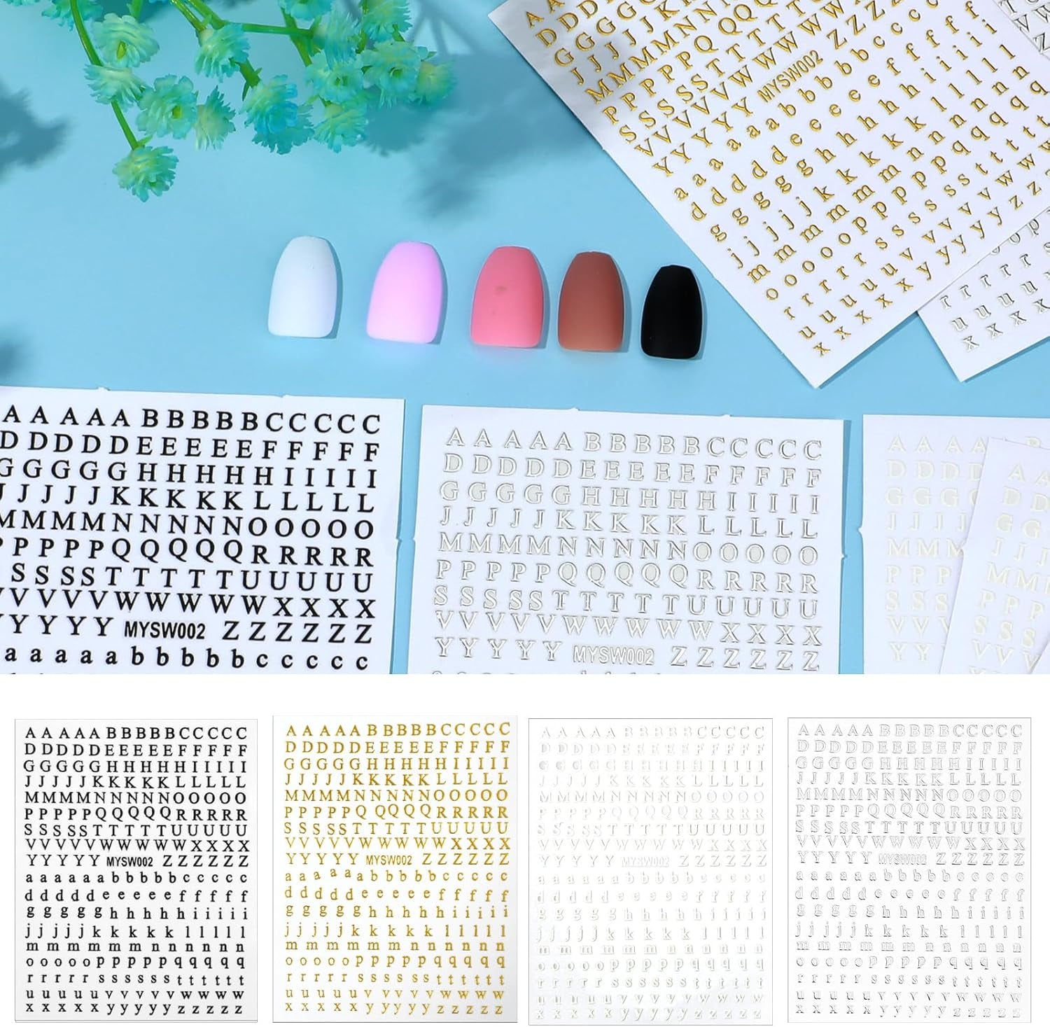 Nagelsticker Buchstaben 8 Blatt Nail Buchstaben Sticker Nagelsticker Glitzer Buchstaben Art Sticker Selbstklebend Nagelaufkleber Englisches Alphabet Dekoration Nageldesign Zubehör