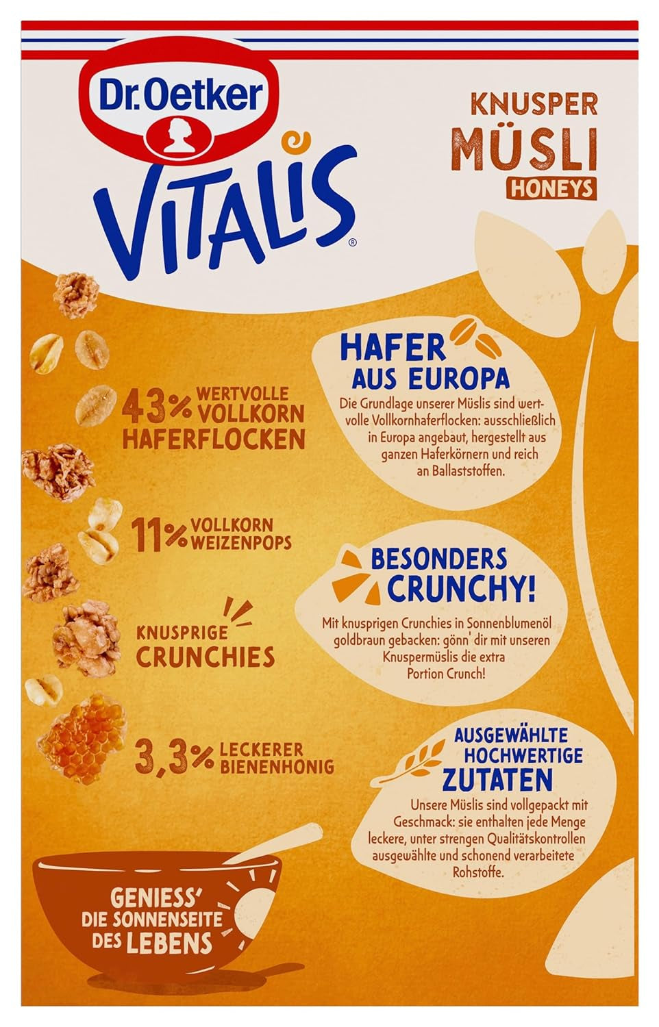 Dr. Oetker Vitalis Crunchy Honeys : Muesli croquant au miel pour le petit-déjeuner et les collations, paquet de 5 (5 x 600 g)