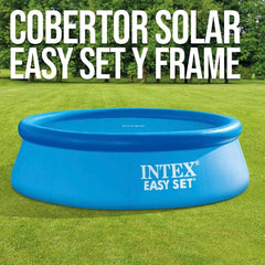 Intex 28012 - Solarabdeckplane, Abdeckung mit thermischer Isolierung für Runde Easy Set/Frame Pools, Polyethylen, Blau, ⌀ 366 cm