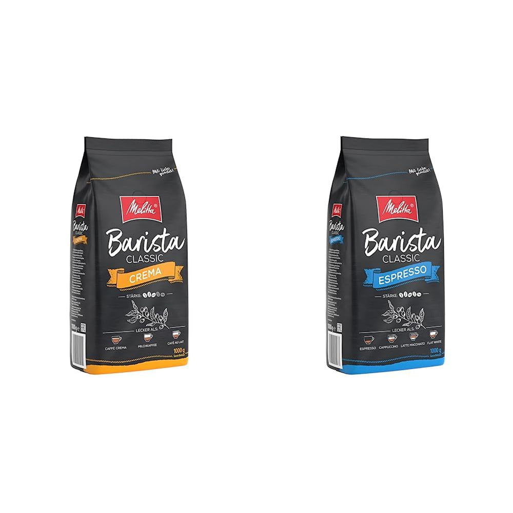 Melitta Barista Classic Crema & Barista Classic Espresso, Cafés entiers 1kg, ungemahlen, Kaffeebohnen für Kaffee-Vollutomat, kräftige Röstung, Stärke 5