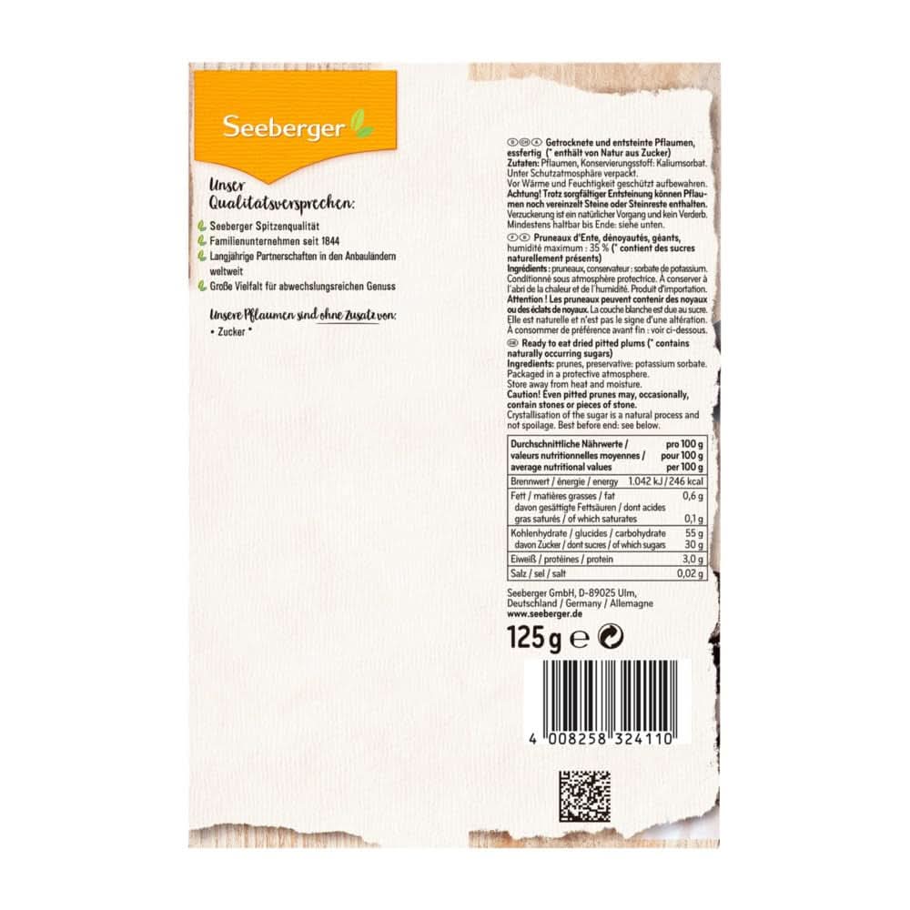 Seeberger Extra Large Pruneaux savoureux de la meilleure qualité - Très sucrés et aromatiques 13 x 125 grammes Naty Shop Produits déshydratés