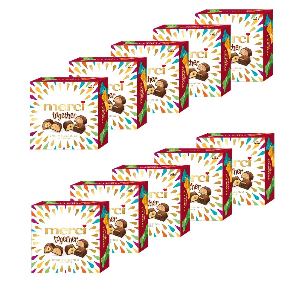 Merci Together – 1 x 175 g – Ciocolate umplute în cinci sortimente cu ciocolată fină cu lapte – Praline de ciocolată pentru a fi împărțite și oferite cadou