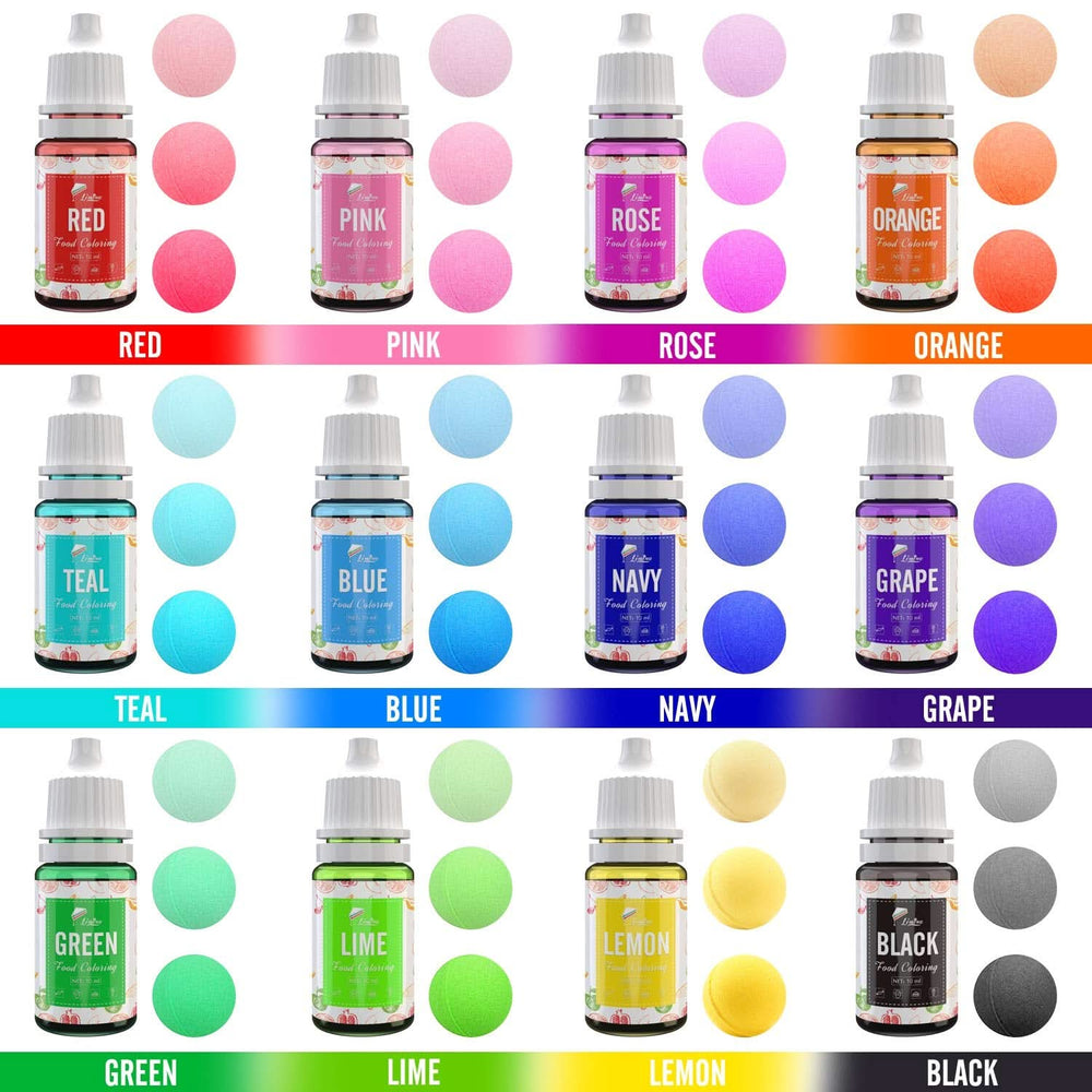 Lot de 12 colorants alimentaires liquides, 10 ml chacun couleur Naty Shop