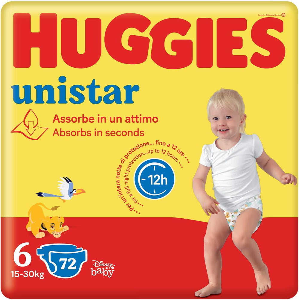Couches Huggies Unistar, taille 4 (7-14 kg), paquet de 128 couches (de base)
