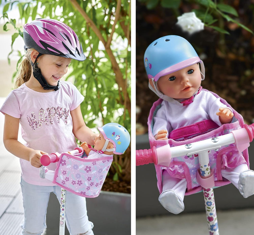Simba 105560018 - Siège de vélo nouveau-né avec ceinture, accessoire de poupée, siège en tissu, ceinture de sécurité, guidon Velcro, pour poupées de 30 à 43 cm, à partir de 3 ans