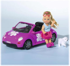 Simba 105731539 - Evi Love Beetle Evi's, Evi avec voiture, voiture : 22 cm, avec chien, poupée mannequin, 12 cm, pour enfants à partir de 3 ans