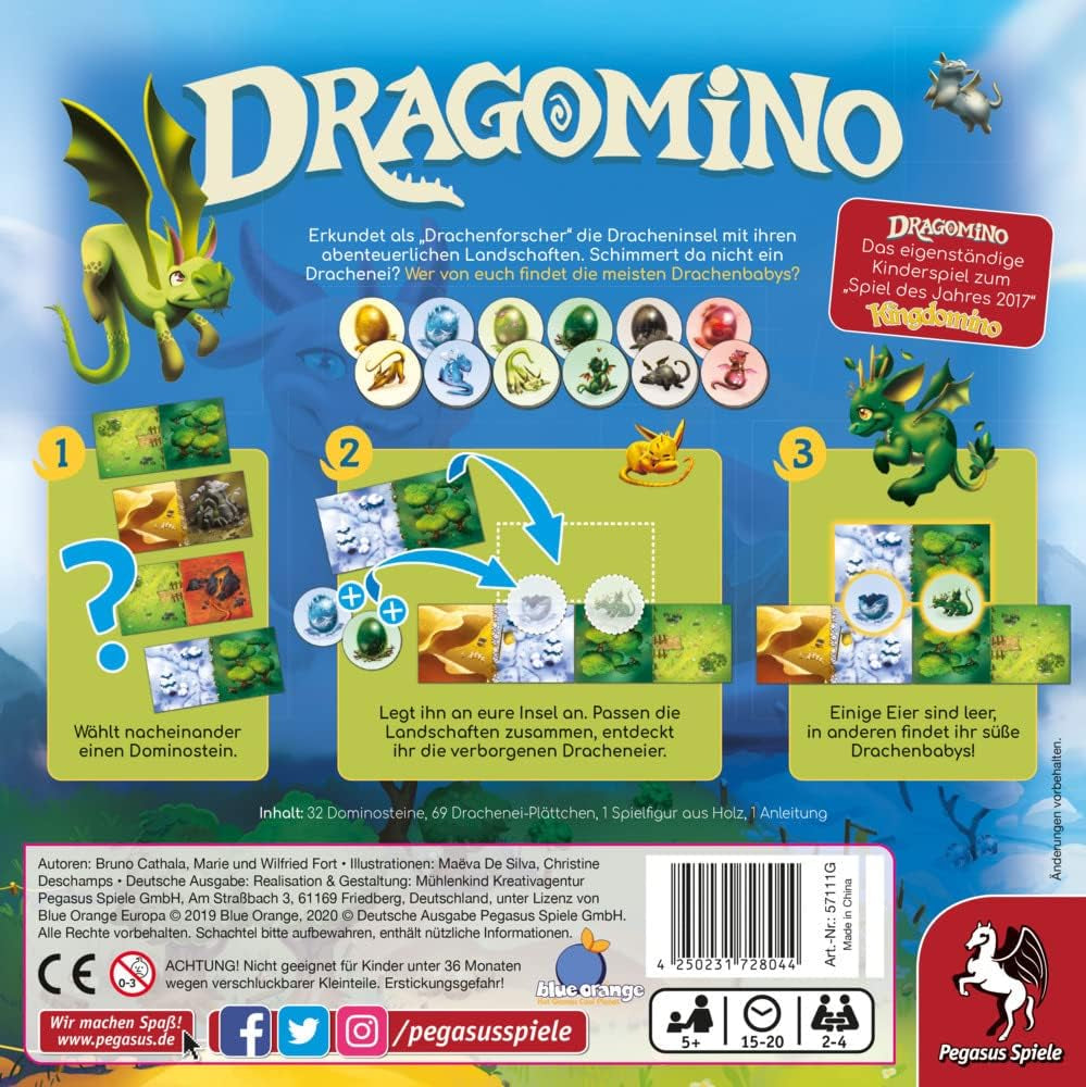 Pegasus Spiele 57111G - Dragomino *Jeu pour enfants de l'année 2021*, multicolore