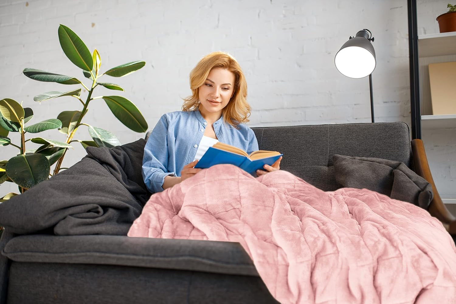 Couverture Sherpa lestée Emma Barclay, 127 x 152 cm, rose poudré Emma Barclay Lits et couvertures