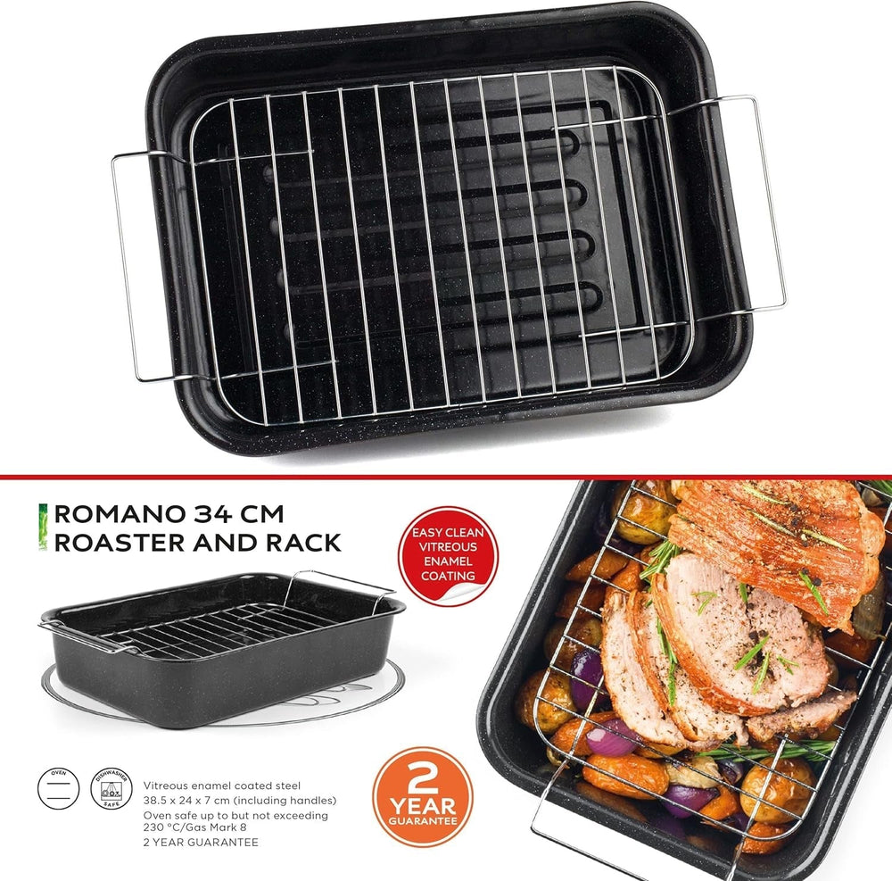 Russell Hobbs CW9161 Romano 34Cm Bräter en émail - Mit Gitter, Rechteckige Auflaufform Mit Rost, Spülmaschinenfest Ofenform, Grill Auflaufform, Bratform Für Backofen Ofenbeständig Bis 230 Degree Moules et plateaux pour la cuisson Naty Shop