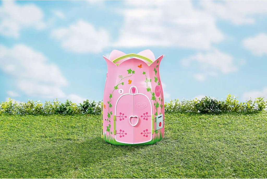 BABY Born Storybook Cottage, Casă de păpuși pliabilă pentru păpuși de 18 cm cu masă, șemineu, șezlong și telescop, roz verde, 833803 Zapf Creation Casute de papusi Naty Shop