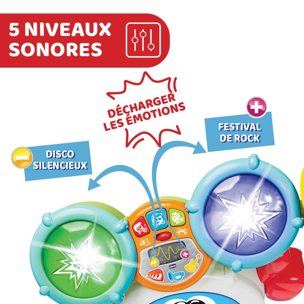 Chicco 00009820100000 Mi First set de tobe cu lumini și sunete, 3 moduri de redare instrument muzical cu baterie pentru copii, multicolor, Mare Jucarii Bebe Naty Shop