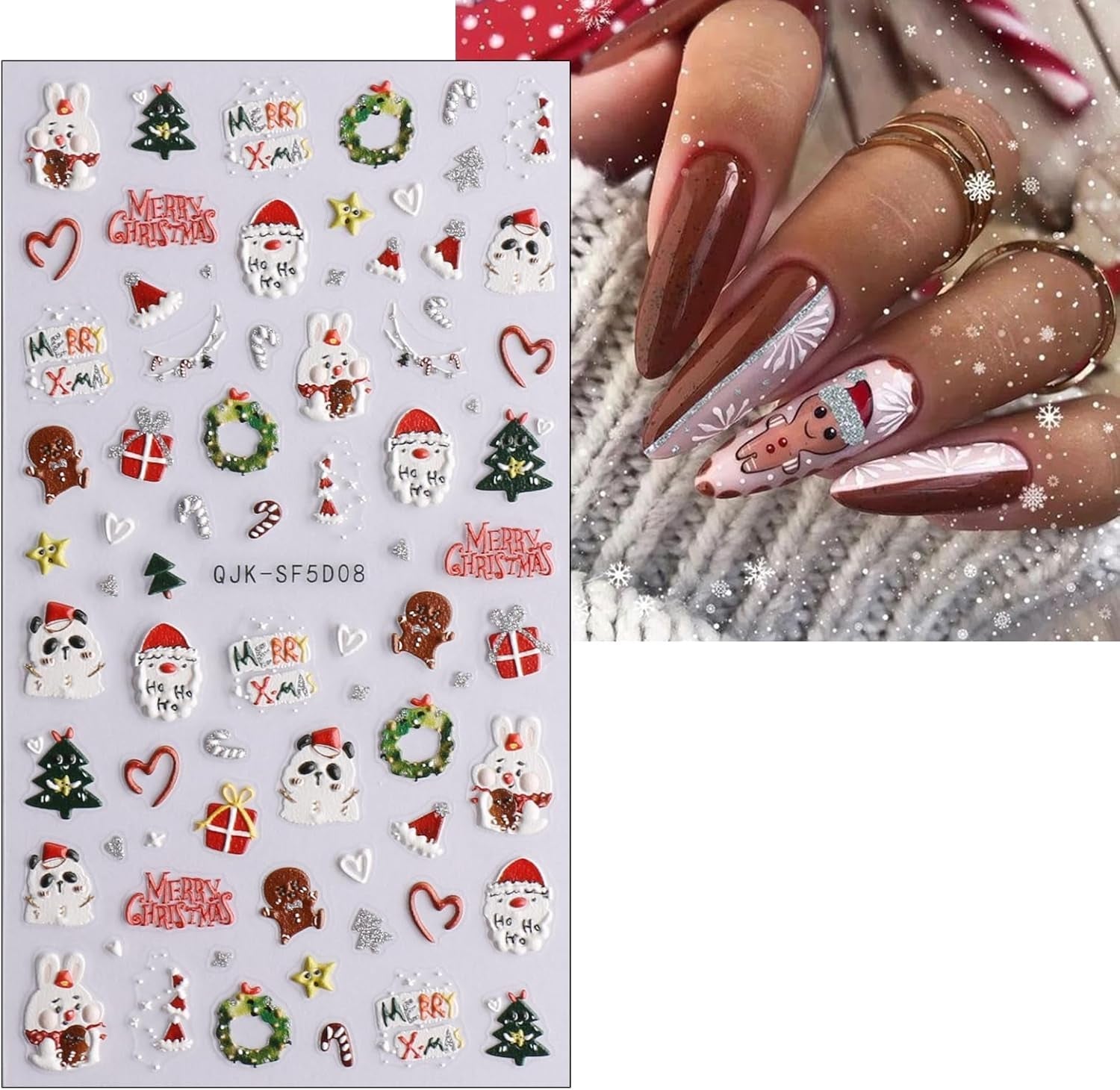 Autocollants pour ongles 3D de noël, 4 feuilles d'autocollants pour ongles 5D, stéréoscopiques, décorations, accessoires de conception d'ongles