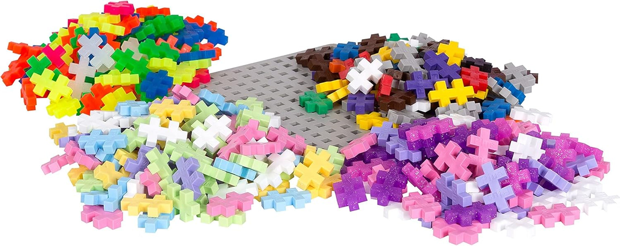 Plus-Plus 7265 Geniales Konstruktionsspielzeug, Farben-Mix, Bundle aus 4 verschiedenen Kreativ-Bausteine Tubes inkl. Bauplatte, 400 Teile, Mischfarben