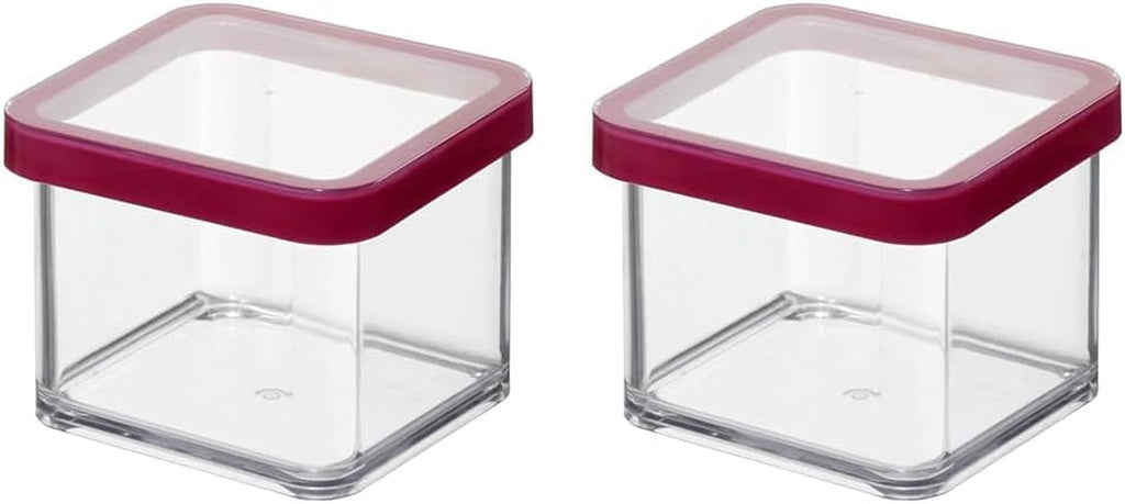 Rotho Loft set de 5 borcane de depozitare cu capac, diferite dimensiuni, plastic alimentar (PP) fără BPA, transparent/roșu, (21,4 x 21,4 x 23,5 cm) Cutii depozitare alimente Naty Shop 0,5 L pătrat (pachet de 2)