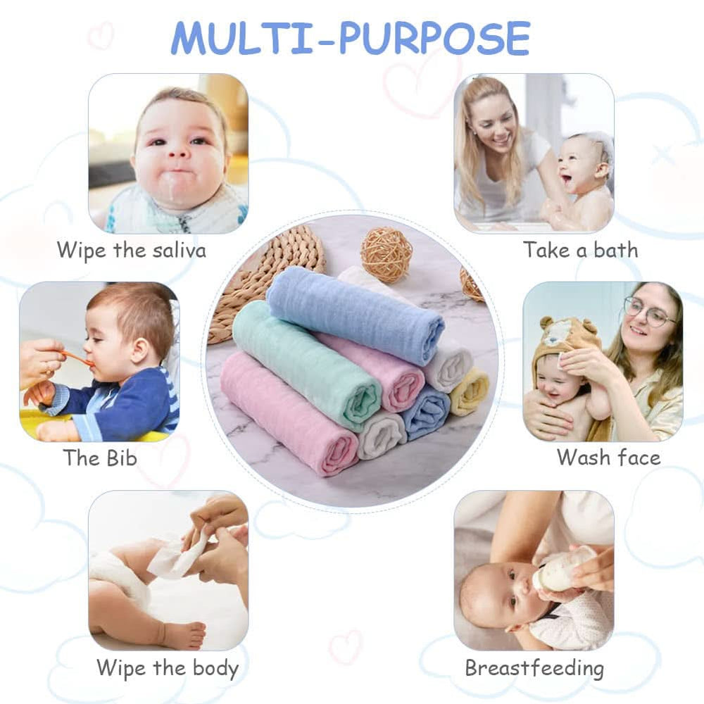 Serviettes bébé en mousseline, lot de 8 serviettes absorbantes en coton bio, 25 x 25 cm Mère et Bébé Naty Shop