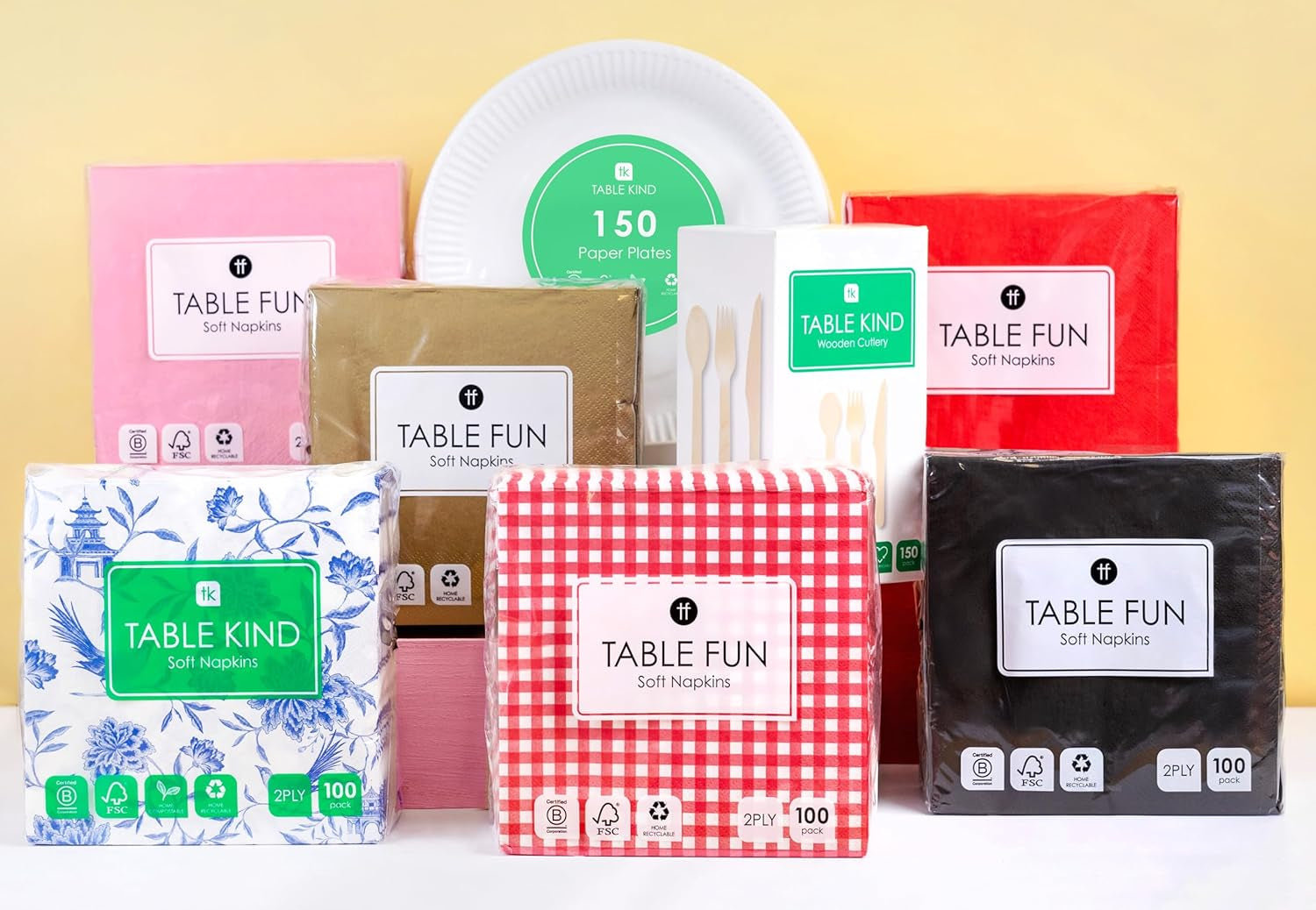 Table Kind 100 serviettes blanches douces en vrac, serviettes de haute qualité pour les fêtes, la restauration et un usage quotidien, FSC, durables et recyclables, fabriquées dans l'UE | 2 plis | 33 cm