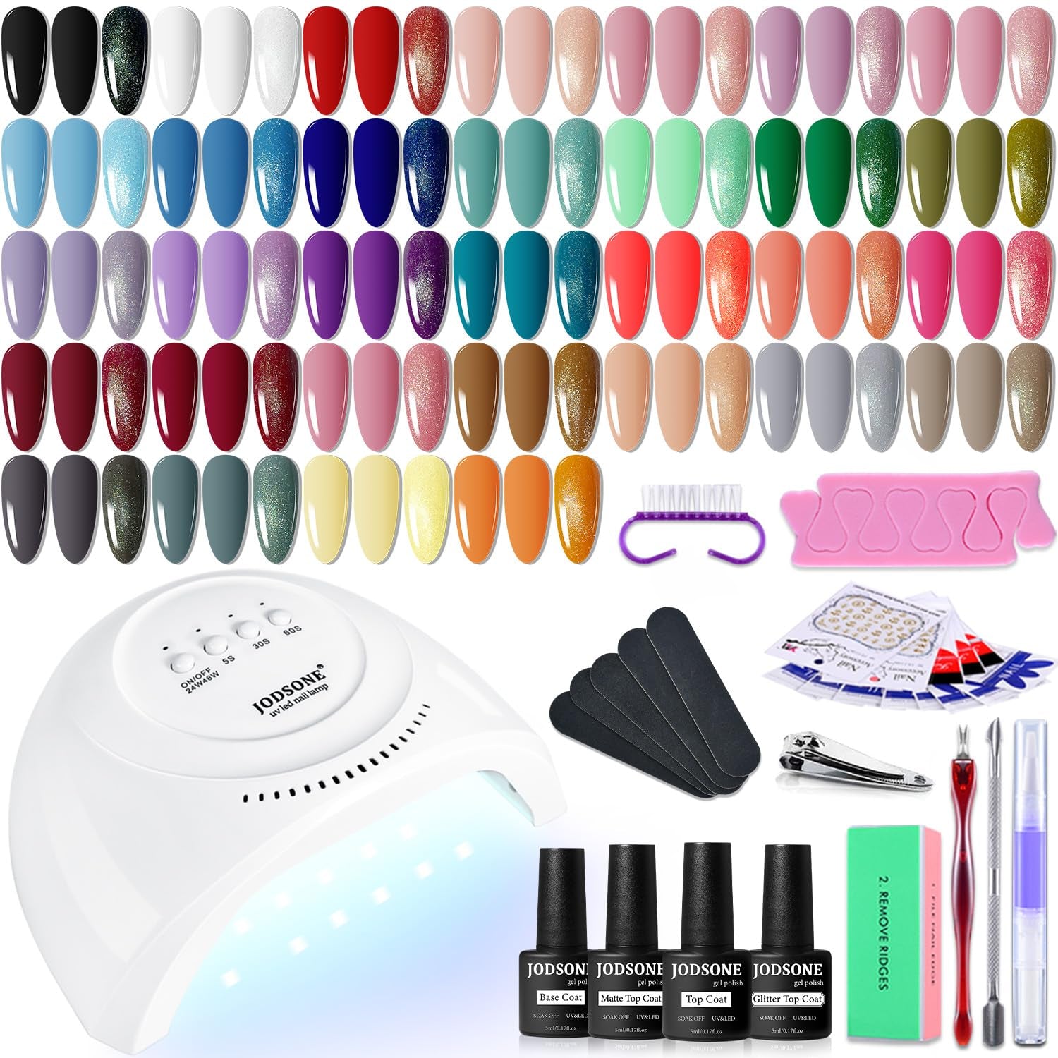 JODSONE 36-Teiliges Gel-Nagellack-Set, 32 Farben, Gel-Nagellack-Set, Basislack, Glänzend, Matt Und Glitzernder Decklack, Naillack-Set, Grün, Blau, Rot, Rosa, Kollektion, Geschenke Für Frauen