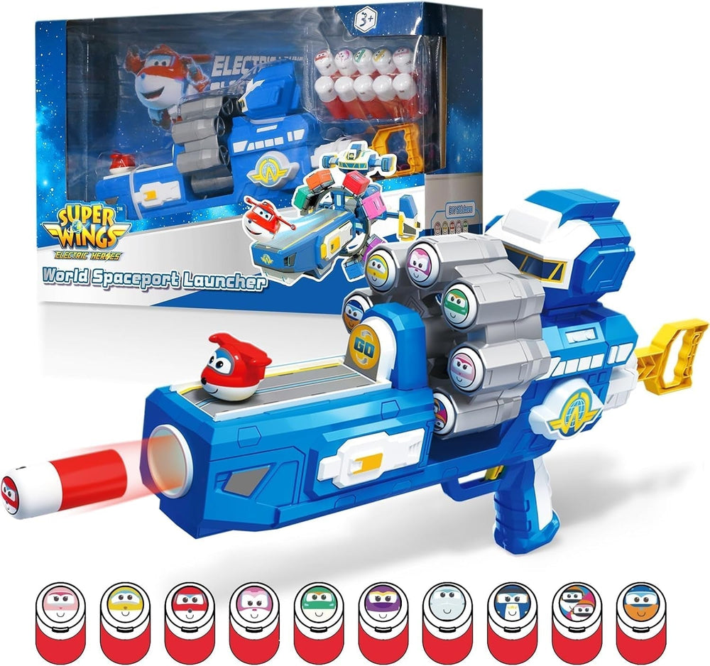 Avion de transformation Super Wings, voyageur suralimenté, env. Grande figurine de jeu pour enfants de 12,7 cm, avion jouet et figurine de robot pour garçons et filles de plus de 3 ans, figurines d'action argentées Naty Shop Toy Gun