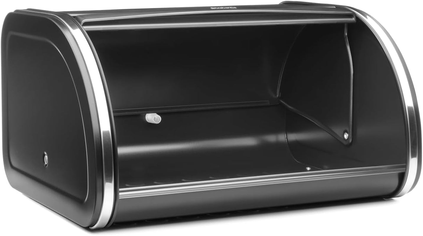 Boîte à pain Brabantia roll - Boîte de rangement compacte pour pain, bagels et petits pains avec couvercle plat, acier durable - taille moyenne - noir mat Boîtes de conservation alimentaire Naty Shop