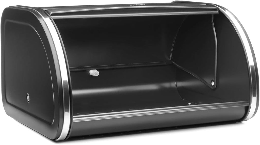 Brabantia roll bread box - Cutie de depozitare compactă pentru pâine, covrigi și rulouri pe blatul de lucru, cu capac plat, oțel durabil - dimensiune medie - negru mat Cutii depozitare alimente Naty Shop