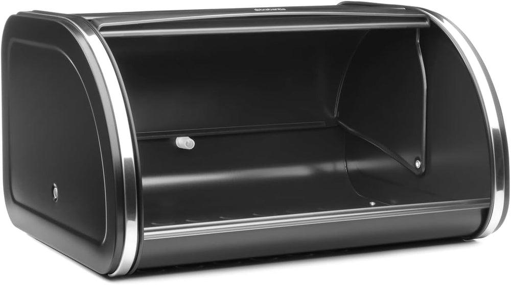 Boîte à pain Brabantia roll - Boîte de rangement compacte pour pain, bagels et petits pains avec couvercle plat, acier durable - taille moyenne - noir mat Boîtes de conservation alimentaire Naty Shop
