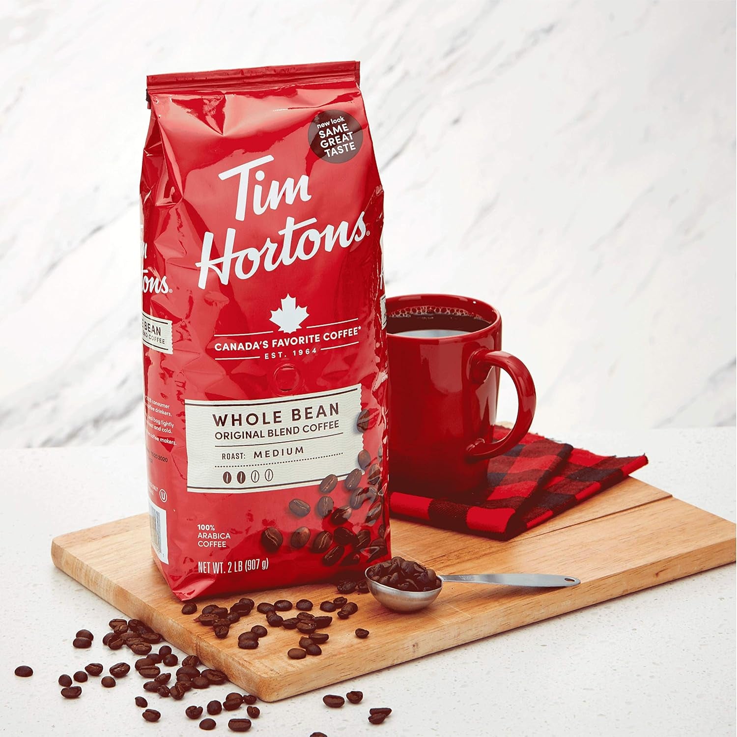 Tim Horton's 100 % Arabica, torréfaction moyenne, mélange original, café en grains entiers, 2 lb.