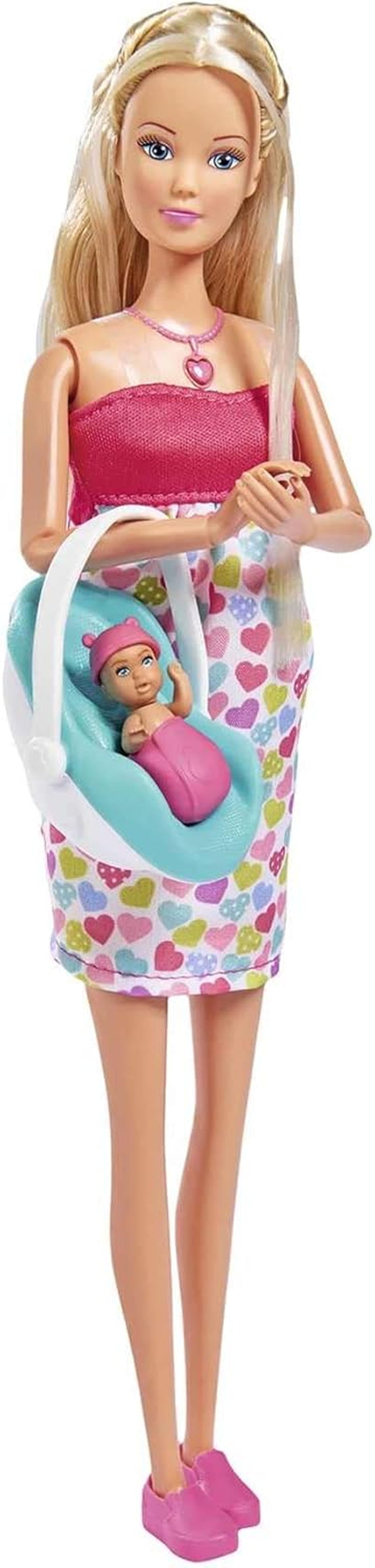 Simba 105733480 - Sac à dos pour bébé Steffi Love, poupée enceinte avec bébé et superbes sons, accessoires pour bébé et porte-bébé, poupées simples Pink Naty Shop