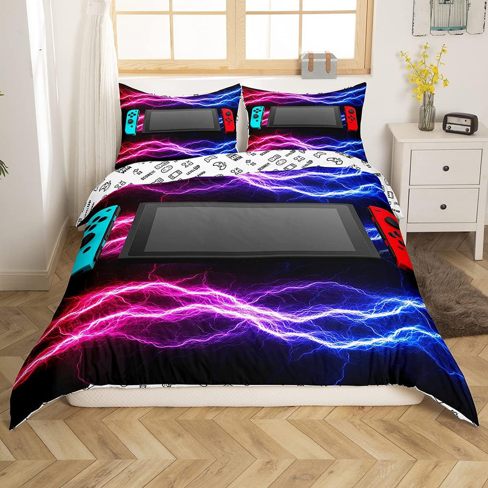 Parure de lit Gamer pour jeunes 155 x 220 cm, housse de couette pour enfants, adolescents, hommes, jeux vidéo, décoration réversible, housse de couette, vert, contrôleur de jeu rétro, housse de couette blanche Luxus, 2 pièces