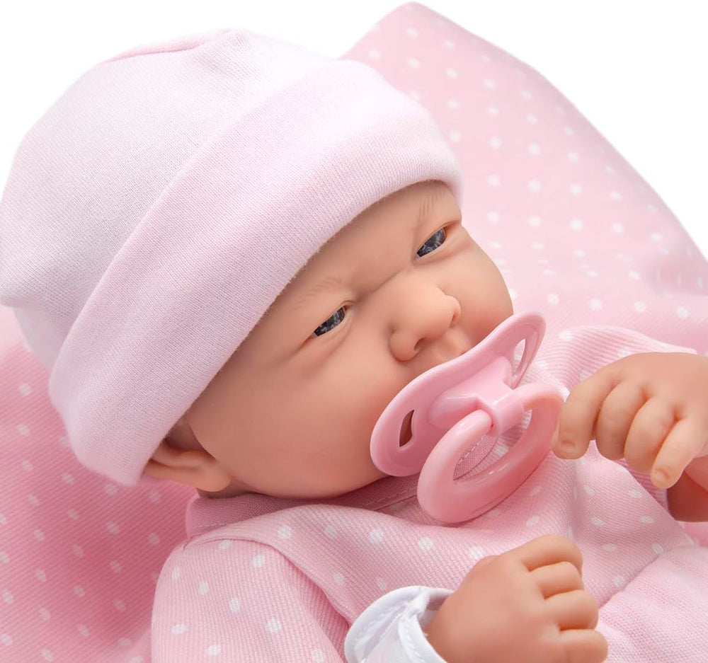 JC Toys- La Newborn Newborn Doll 38 cm is Made of Soft Vinyl, with Knitted Clothes and Accessories, Girl, pink, Designed in Spain by Berenguer, +2 Years Old