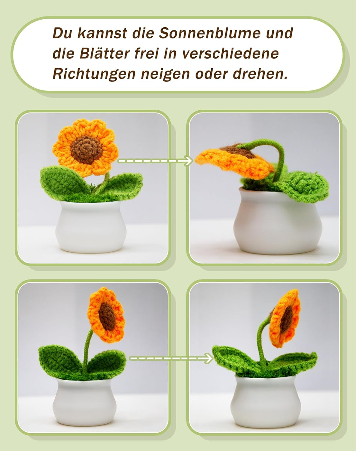 Mini Häkelsonnenblume Im Topf – Handgefertigte Gehäkelte Blumen, Künstliche Sonnenblume, Kleines Dankeschön Geschenk, Glücksbringer Deko Für Zuhause, Büro & Armaturenbrett
