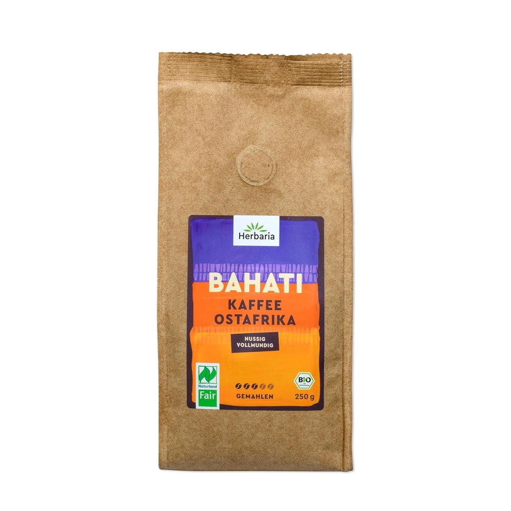 Herbaria MAKEDA Espresso En Grains Bio 1Kg - Certifié Naturland Fair d'Afrique de l'Est - Arômes torréfiés avec cacao et notes de bois de chêne - Grains de café bio parfaits pour filtres portables et machines à café automatiques Naty Shop Coffee Café moulu Bahati 250 grammes Café