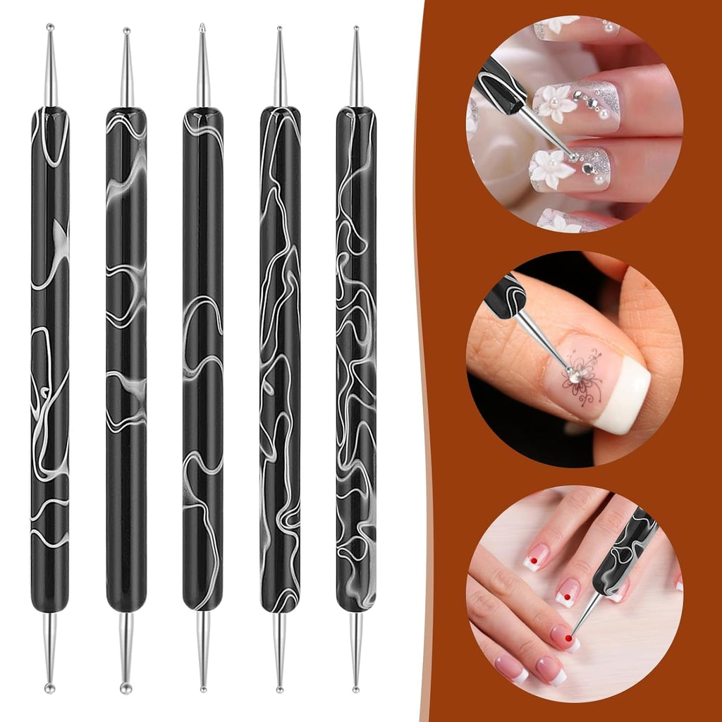 5 Stück Nail Design Dotting Tools Nagelkunst Werkzeug Nagelpunkt Pinsel Punktierung Stift Marbleizing Werkzeug Für Nagellack Maniküre, Schwarz