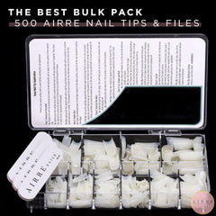 AIRRE 500 ongles en gel professionnels et 3 limes par boîte – (10 tailles) Faux ongles français demi-lune, usage salon et maison, coupe, limage et mise en forme, gel UV/LED, vernis à ongles et nail art (naturel)