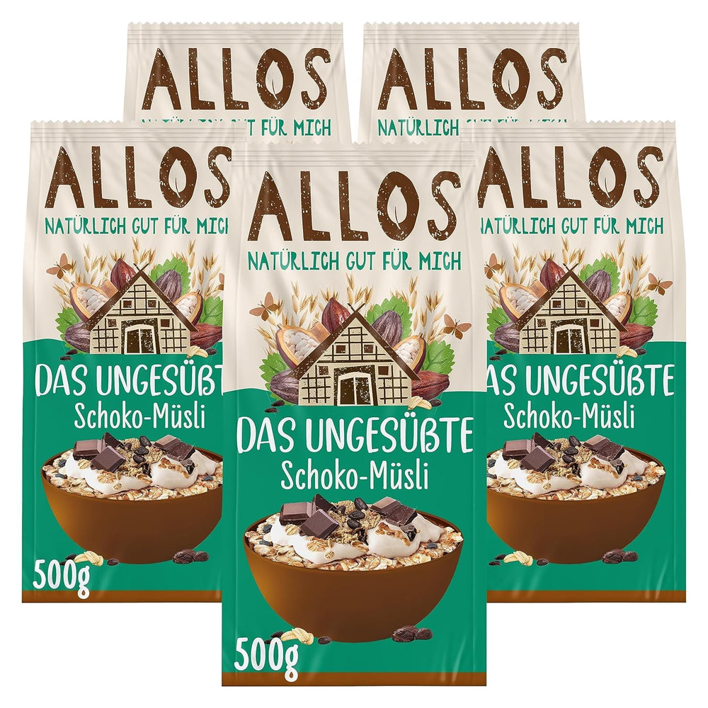Allos muesli protéiné non sucré | Muesli biologique | Gruau | Céréales pour le petit déjeuner | Vegan (5 x 450g), 1 pièce (paquet de 5)
