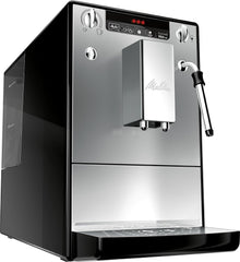 Melitta Solo & Milk - Machine à café fine entièrement automatique avec mousseur à lait, machine à café avec réservoir d'eau amovible, par ex. café ou cappuccino, argent