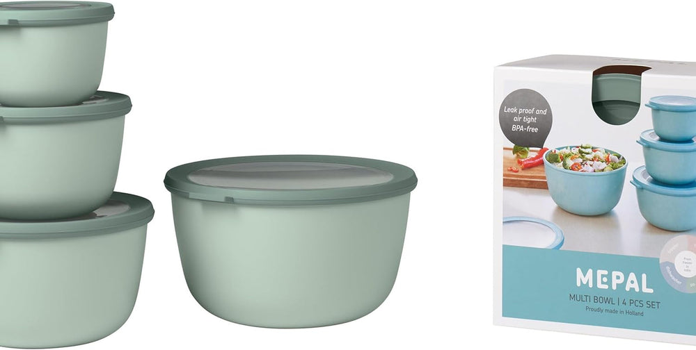 Mepal - Ensemble multi-bols Cirqula Round 4 pièces - Pots de conservation avec couvercles - Convient comme boîte de conservation, réfrigérateur, congélateur et four à micro-ondes - 500, 1000, 2000 et 3000 ml - Sauge nordique Boîtes de conservation alimentaires Naty Shop Titre par défaut