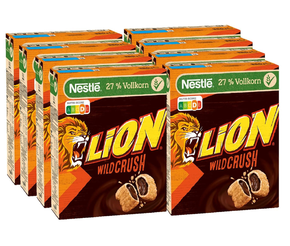 Nestlé LION WildCrush Céréales de petit-déjeuner au chocolat et au caramel, paquet de 8 (8 x 360 g)