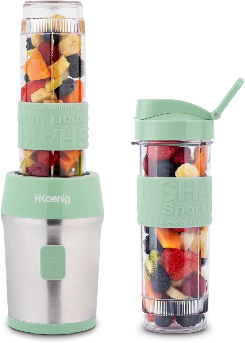 H.Koenig Smoothie Maker SMOO9 - Mini batteur sur socle - Mini mixeur - 300 watts - 570 ml - Edelstahl - 2 Kunststoffflaschen - Bpa-Frei, Grau Kitchen Naty Shop Pastellgrün