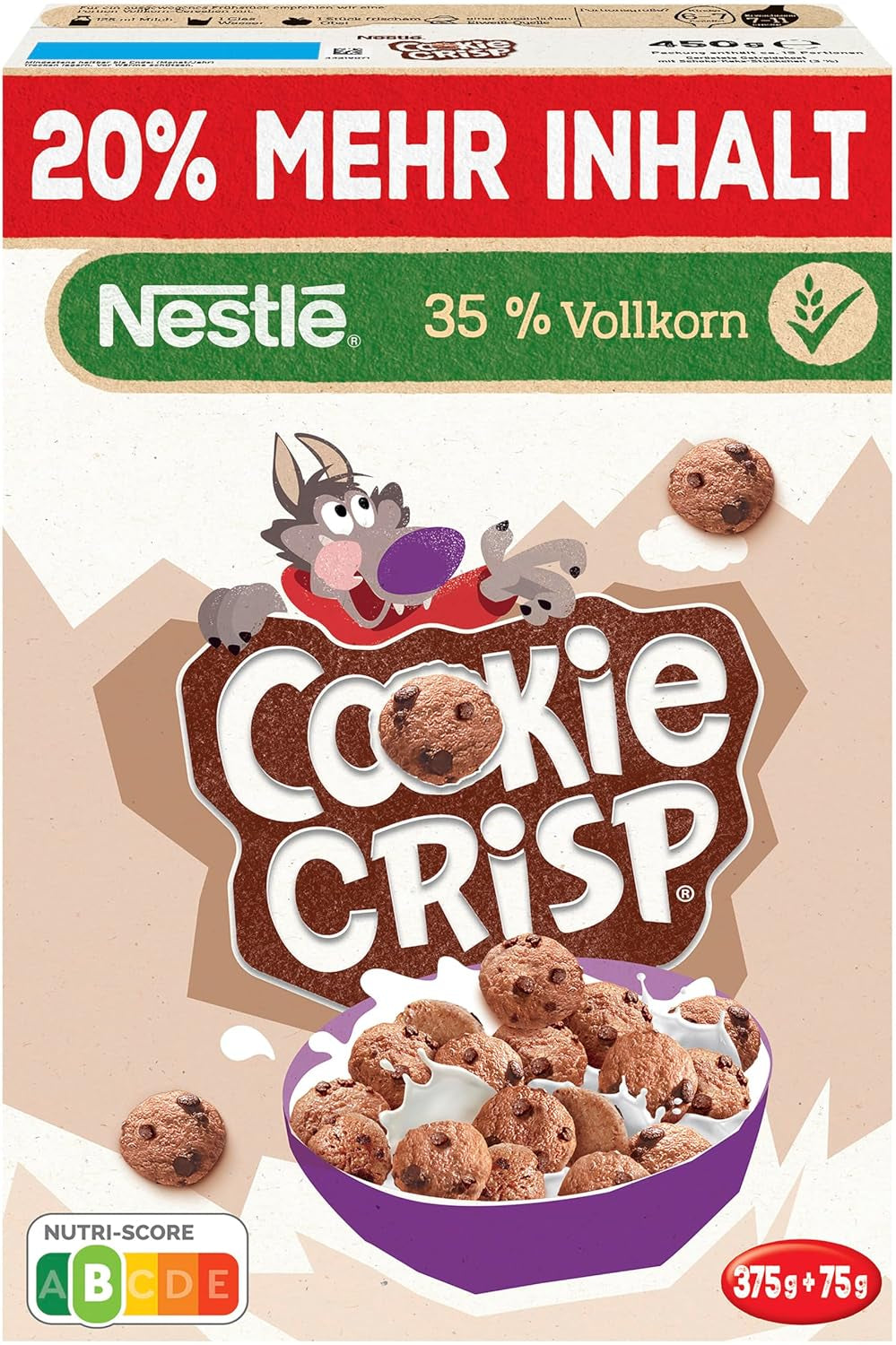 Nestlé Cookie Crisp (+20%), céréales de petit-déjeuner à grains entiers pour enfants, paquet de 1 (1x450g)