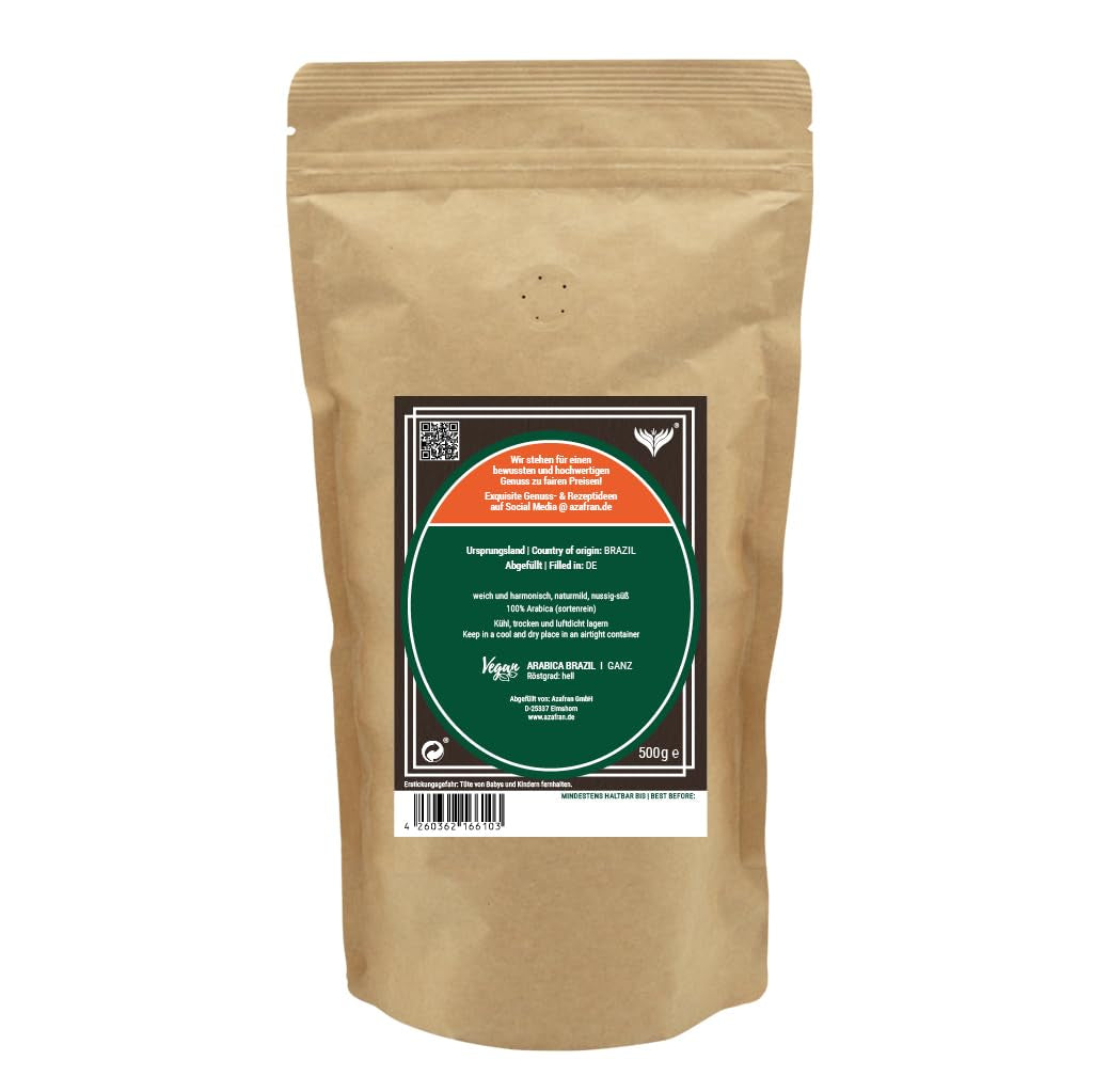 Azafran Kaffeebohnen ganz 100% Arabica du Brésil en haut Premium Röstung doux 500g