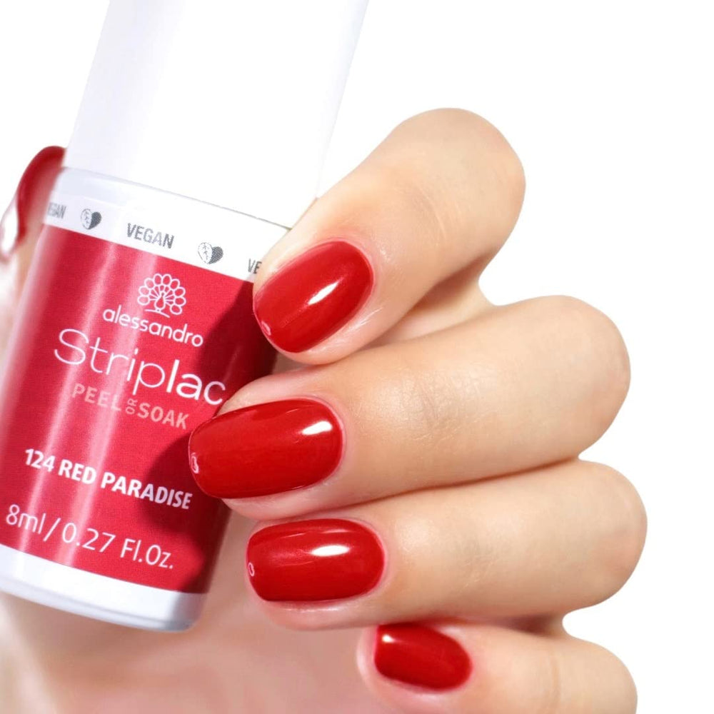 Vernis à ongles UV Alessandro Striplac Red Paradise - Délicat et longue tenue - S'enlève facilement grâce à la technologie de retrait - Vegan et cruelty-free - 8 ml